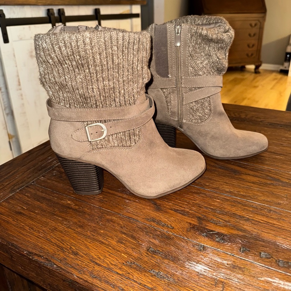 Torrid Taupe Heeled Boots with Knit Cuff